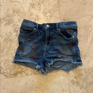 Express Blue Embroidered Midi High Rise Jean Shorts